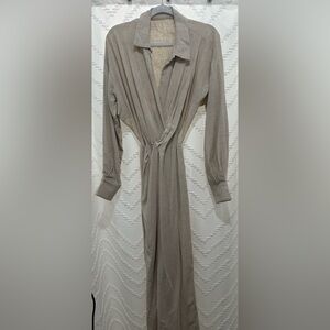 ASOS EDITION linen drape wrap shirt midi dress with open back in natural